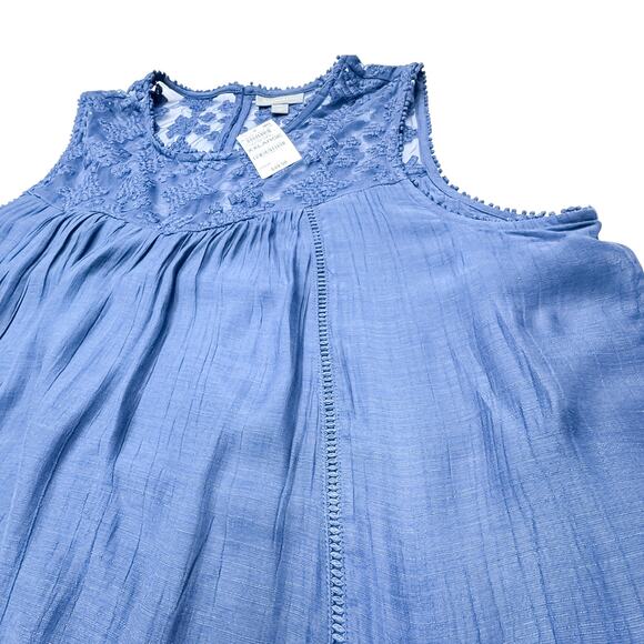 Style & Co Lace Yoke Sleeveless Boho Blouse in New Uniform Blue - Size XXL - Picture 4 of 8